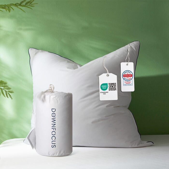 Преміальна подушка 80x80 см, 100 натуральний пух та пір&39я, ергономічно оптимізована 3-камерна подушка для підтримки шиї, подушка середньої жорсткості, медично протестована, сертифікована Oeko-Tex, 80x80 см
