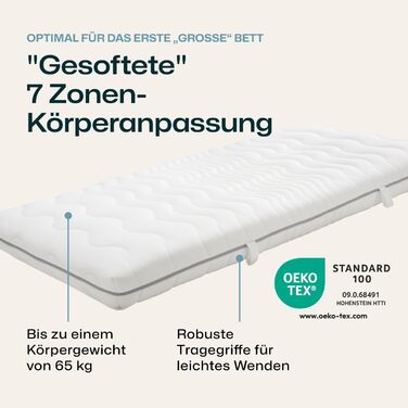 Дитячий та підлітковий матрац RAVENSBERGER Softwelle - Рівень жорсткості H1/H2, м&39який - 90 x 200 см, Висота 16 см - 7-зонний матрац з холодної піни з функціональним чохлом RAVOTEX, гіпоалергенний, рівень жорсткості H1/H2 Від 15 кг, 90 x 200 см