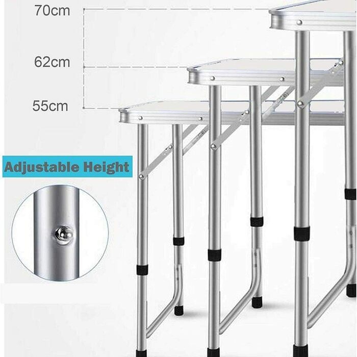 Портативний розкладний стіл Lucn для використання в приміщенні та на вулиці, алюміній, 120 x 60 x 70/62/55 см (регульована висота), для пікніка, вечірки, кемпінгу, стильний стіл, витримує до 50 кг
