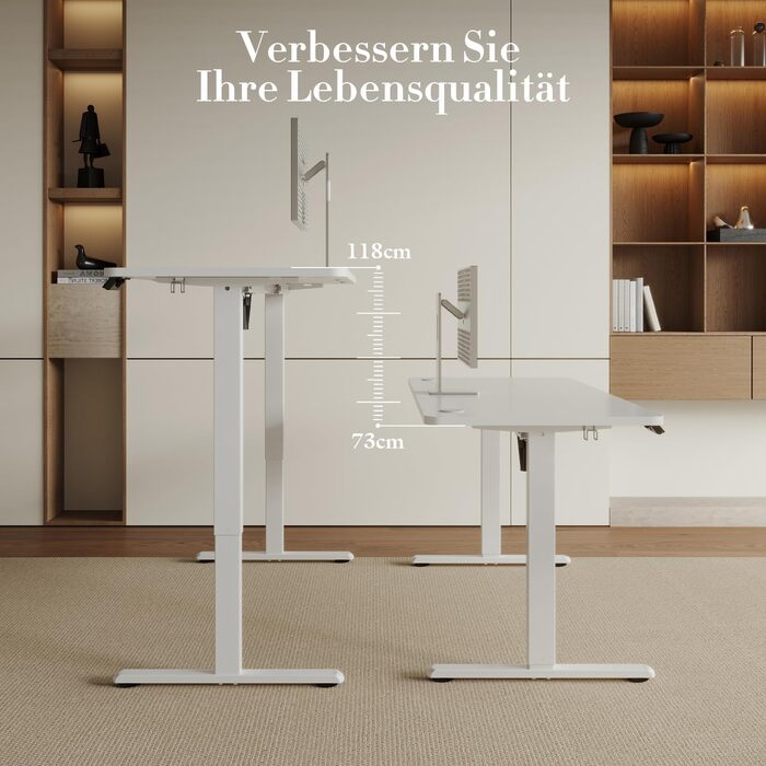 Стіл Airfish з регульованою висотою 140x60 см з USB-портом, електрично регульований стіл з функцією пам&39яті, 73-118 см, білий