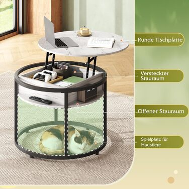 Круглий журнальний столик WLIVE з підйомною стільницею, стіл для вітальні з регульованою висотою та місцем для зберігання, 60 x 60 x 50 см, журнальний столик для вітальні, балкону та офісу (дуб, діаметр 60) Дуб, діаметр 60