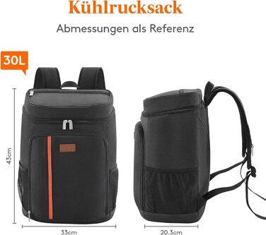 Рюкзак-холодильник Lifewit 30L на 36 банок, герметичний рюкзак-холодильник, водонепроникна ізольована сумка для обіду для чоловіків, жінок, роботи, пікніків, пляжу, кемпінгу, подорожей, чорний L