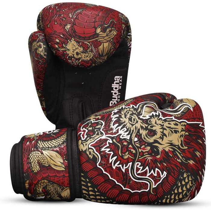 Боксерські рукавички BUDDHA FIGHT WEAR Dragon, призначені для тренувань та спарингів з муай-тай, кікбоксингу та фітнесу - чоловічі та жіночі - різні кольори - 300 г, 300 г, 350 г, 350 г, 360 г червоні, 350 г
