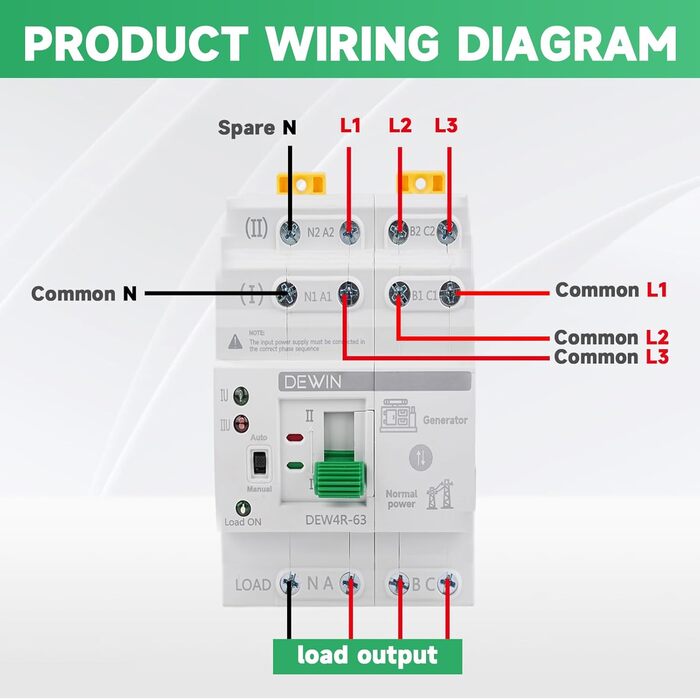 Автоматичний перемикач, 4P 63A 400V ATS перемикач, аварійний автоматичний перемикач живлення, подвійний автоматичний перемикач живлення на DIN-рейку