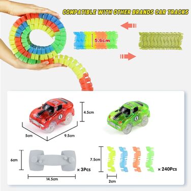 Іграшки від 3 років Автомобіль гоночний трек Машинка іграшка з 240 деталей світлого автомобіля гоночна траса 2 світяться машинки і