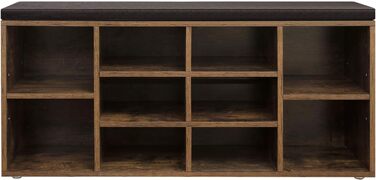 Лавка для взуття VASAGLE, полиця для взуття із сидінням, лавка для зберігання речей, добре оббита, лавка для передпокою з 10 відділеннями, регульовані полиці, для спальні, 30 x 104 x 48 см, вінтажний коричневий LHS10BX