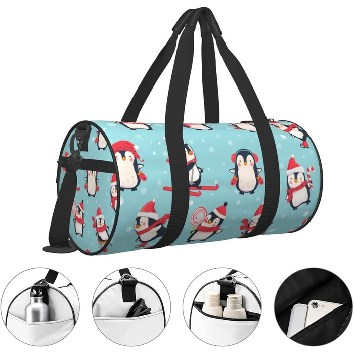 Дорожня сумка-циліндр, зимовий дизайн, пінгвіни, спортивна сумка для чоловіків та жінок, сумка-мішок, спортивна сумка