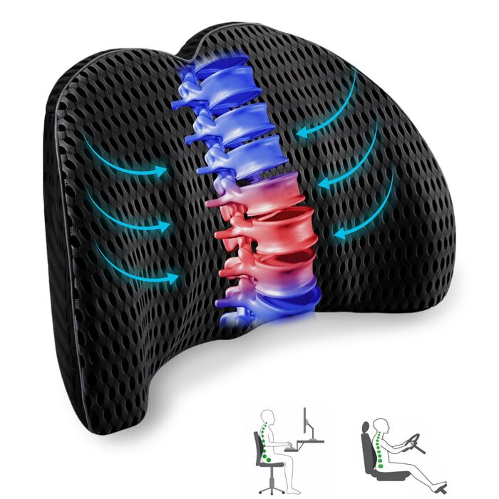 Поперекова опорна подушка для автомобіля, ортопедична поперекова подушка, поперекова опора з піни з ефектом пам&39яті для автомобіля, офісні крісла, інвалідні візки (чорна)