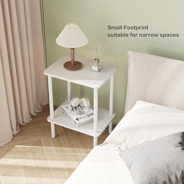 Дерев&39яний приставний столик APICIZON, 2-ярусний приставний столик, білий, вузька тумбочка, 40x30x52 см, маленькі приставні столики з місцем для зберігання, вузькі приставні столики для вітальні, спальні, балкону, 40x30x52 см, білий