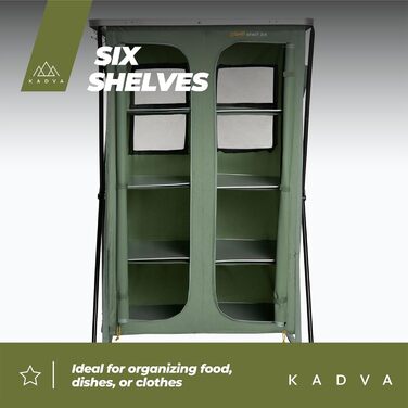 Кемпінгова шафа CAMPShelf 24, розміри 66,5 x 90 x 139 см. Кемпінгова шафа виготовлена з міцного матеріалу. Легка та стійка конструкція. Легко збирається та транспортується. Колір зелений.