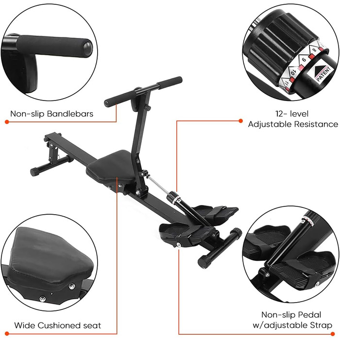 Складаний гребний тренажер з РК-дисплеєм, фітнес-обладнання для домашнього використання, складний гребний тренажер, вантажопідйомність до 120 кг