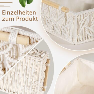 Набір кошиків для зберігання речей у ванній кімнаті ANZOME з 3 предметів у стилі бохо - плетені кошики макраме з дерев&39яними ручками та тканинною основою - декоративний органайзер для туалетного паперу, пеленального столика та рушників для гостей, колір