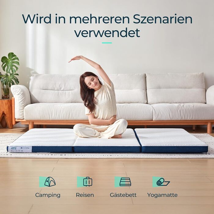 Складаний матрац 90 x 200 см з надзвичайно водонепроникним чохлом, матрац Tencel Trifold 7,5 см, матрац з піни з ефектом пам&39яті, складаний, портативний, легко зберігати, диван-ліжко білий 90 x 200 см