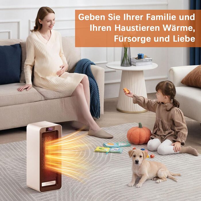 Невеликий енергозберігаючий електричний обігрівач - 1500 Вт з керамічним нагрівальним елементом PTC, 3-швидкісний нагрів, захист від перегріву та перекидання, електричний нагрівач