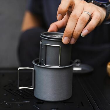 Кемпінгова кружка алюмінієва, 9,5 x 9,5 x 9,6 см, набір кухонного начиння, що штабелюється, зі складною ручкою легкий набір кавових чашок для кемпінгу на природі, портативний посуд для походів, пікніків