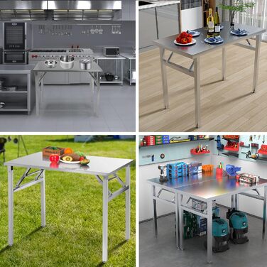 Складаний робочий стіл з нержавіючої сталі 120x60 см - стіл для кейтерингу, вантажопідйомність до 200 кг - стіл для кейтерингу з нержавіючої сталі, кухонний стіл - складаний стіл для кейтерингу, сервірувальний стіл - стіл для кухні 120 x 60 см