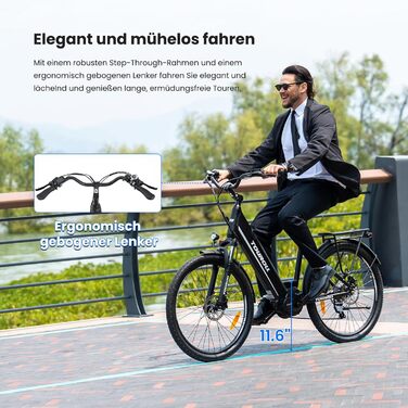 Електровелосипед Touroll MA1 26 дюймів для дорослих, міський електричний велосипед з двигуном 250 Вт 75 Нм із середнім приводом та акумулятором 36 В 468 Втгод, запас ходу 110 км, гідравлічні дискові гальма, електровелосипеди для чоловіків та жінок