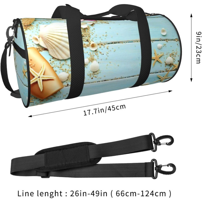 Спортивна сумка, дорожня сумка, пляжна тематика, принт мушлі, сумка на нічліг, чорна, універсальний розмір, сумка для подорожей