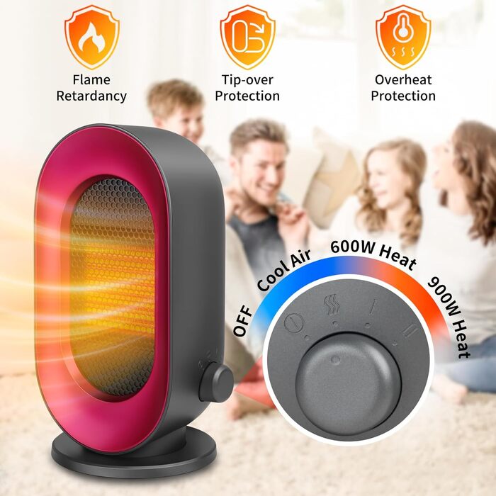 Енергозберігаючий вентилятор-обігрівач, невеликий вентилятор-обігрівач Sendowtek 900 Вт з керамічним нагрівальним елементом PTC, 3 режими нагріву, швидкий нагрів, захист від перегріву та перекидання, портативний електричний обігрівач для дому, офісу, спал