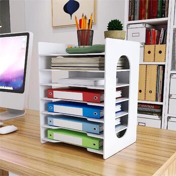 Лоток для документів PUNCIA A4 лоток для листів 7 відділень ПВХ настільний органайзер для файлів лоток для паперу система зберігання файлів тримач для документів для офісу, навчання, школи, офісу 7-рівневий