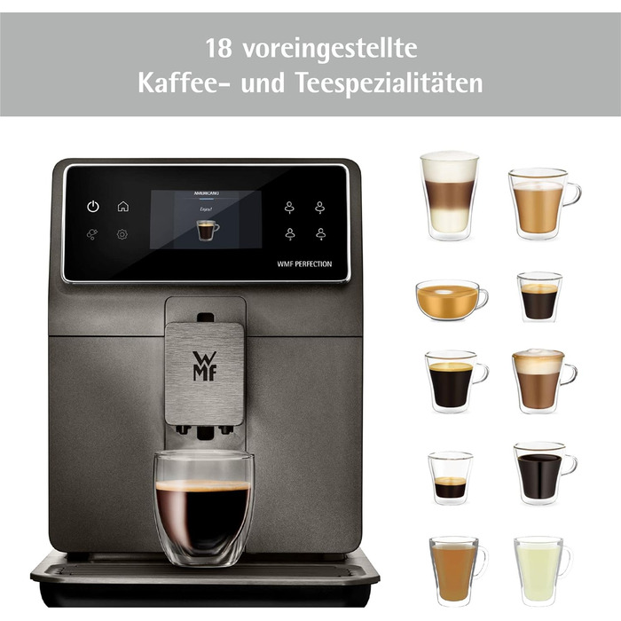 Повністю автоматична кавоварка WMF Perfection 780L з молочною системою, 18 напоїв, подвійний термоблок, кавомолка з нержавіючої сталі, профіль користувача, контейнер для молока 1 л