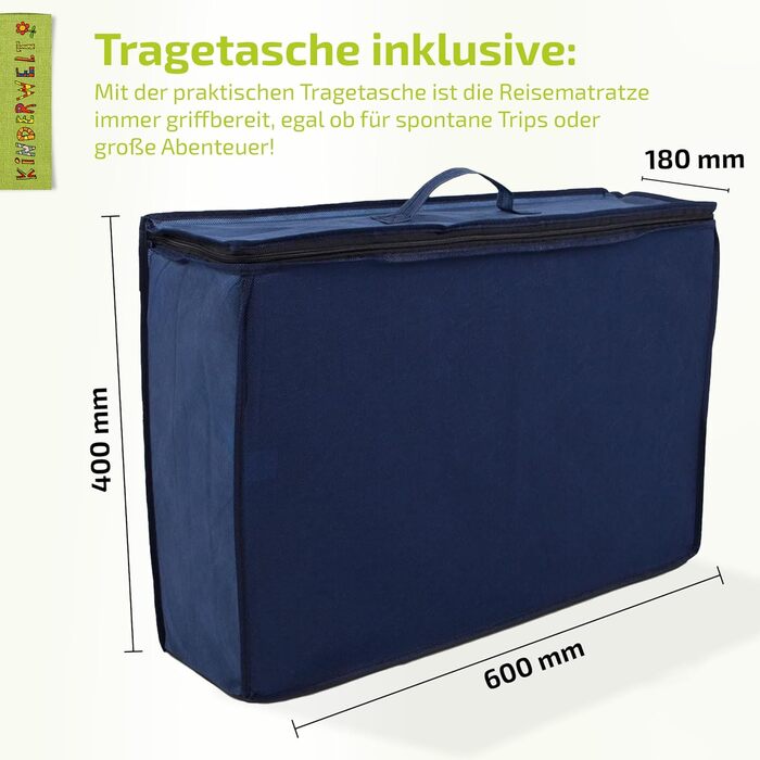 Дорожнє ліжечко Дитяче Дорожній Матрац 120x60 см, Зелений, Складаний Матрац, Пінопластовий Матрац для дітей з високоякісної холодної піни, Зроблено в Німеччині, Зелений 60 x 120 см