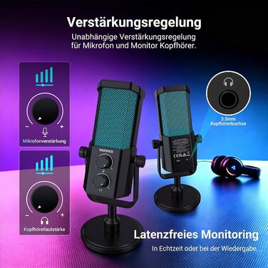 Мікрофон NEEWER AI для подкастингу, Plug & Play, кардіоїдна спрямованість, RGB-підсвітка, UM01