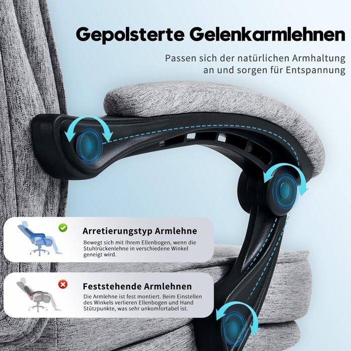 Ергономічне офісне крісло Storeo Imp, до 150 кг, тканина, сірий