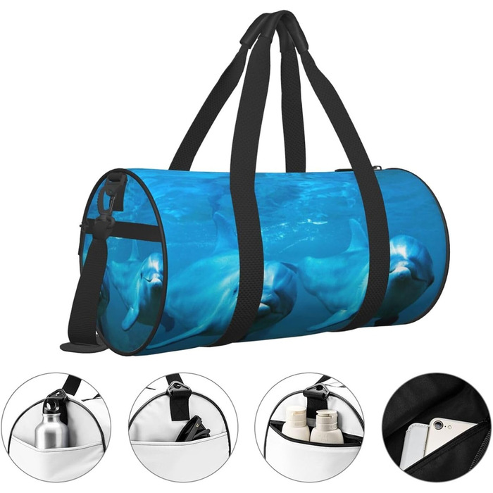 Спортивна сумка, дорожня сумка, з принтом дельфіна, чорна, універсальний розмір