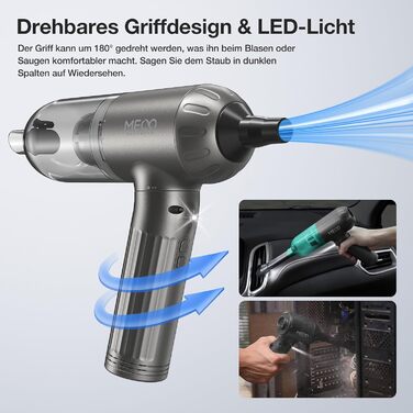 Автомобільний пилосос MECO ELEVERDE 4-в-1 Потужний, 18Kpa міні-ручний пилосос акумуляторний, 3-швидкісний портативний пилосос стис