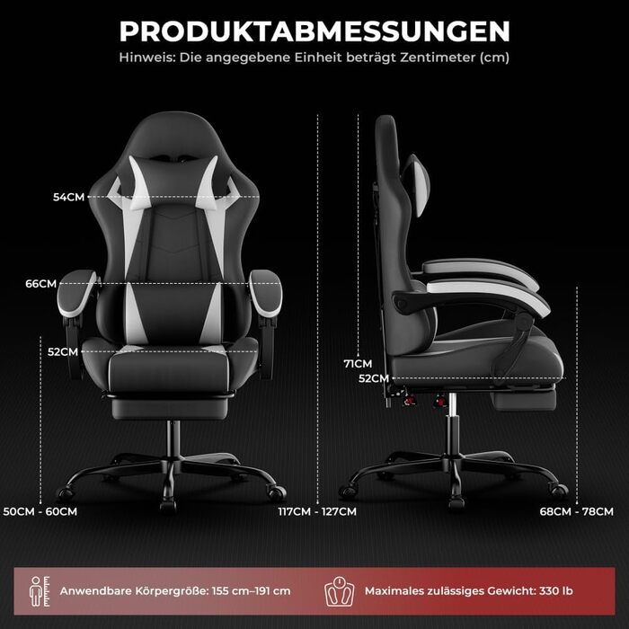 Безбрендове ігрове крісло ергономічне з регульованою висотою з підголівником, поперековою подушкою, обертове крісло для офісу, домашнього офісу, ПК, для дорослих та підлітків (чорно-біле ПВХ), 0I&I0I