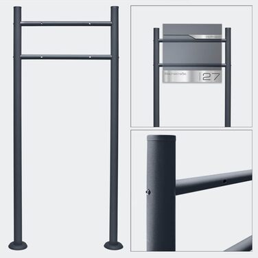 Окремостояча підставка для поштової скриньки Metzler з надійною основою та універсальним розміщенням, антрацит, стійка до атмосферних впливів, нержавіюча, сумісна з багатьма моделями, ідеально підходить для палісадників та відкритих майданчиків, антрацит,