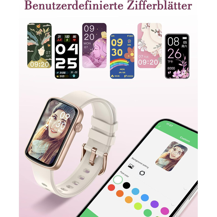 Жіночий смарт-годинник для фітнесу, тонкий фітнес-трекер, крокомір, з монітором серцевого ритму, вимірюванням SpO2, моніторингом сну, маленьким водонепроникним IP68 смарт-годинником, спортивним годинником для Android iOS, телефону Polarsterngold