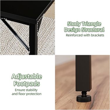 Письмовий стіл, невеликий офісний стіл для навчання та письма, дитячий стіл, простий ігровий стіл для ПК, регульовані ніжки, чорний 80 x 40 см, 80