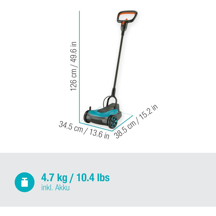 Акумуляторна газонокосарка Gardena HandyMower 22/18V P4A Готовий до використання набір Ручна газонокосарка, для газонів площею до 50 м, висота зрізу регулюється, в т.ч. акумулятор P4A 18V (14620-20) з акумулятором