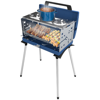 Газовий кемпінговий гриль зі знімними ніжками, портативний гриль та 3-конфорочна плита в одній валізі-гриль, включаючи вертел, 5200 Вт, 72,5 x 54 x 108 см, 200 SGR