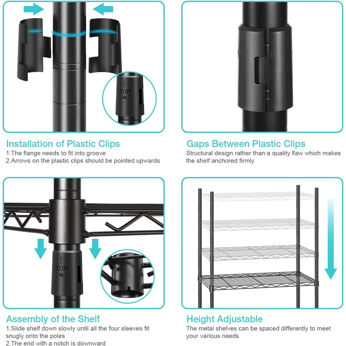 Вішалка для одягу KZOBYD, шафа-тумба з 6 полицями, що регулюються по висоті, штанга для одягу з 4 відділеннями для вішалок, багато місця, для спальні, вітальні (чорна)
