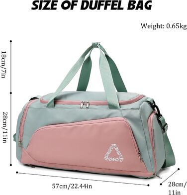 Жіноча спортивна сумка об&39ємом 45 л з відділенням для взуття, відділенням для вологи, водонепроникна сумка для вихідних, дорожня спортивна сумка з рюкзаком, сумка для плавання, сумка для тренувань, пляжна сумка для фітнесу, спорту, подорожей, зелено-рож