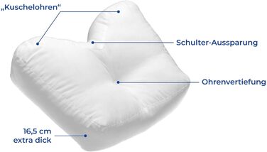 Подушка Maximex Comfort Side Sleeper, подушка для підтримки шиї, приємна якість, наповнювач з високою щільністю, можна прати, біла, бавовна, поліестер, 52 x 40 x 16,5 см