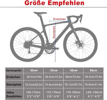 Шосейний/гравійний велосипед 28 дюймів з карбоновою рамою та вилкою, дисковими гальмами Shimano 22 швидкості, карбоновим кермом та підсідельним штирем для чоловіків та жінок, червоний, 53 см