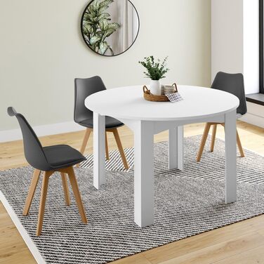 Розкладний круглий обідній стіл DONA 4-8 персон білий 110-150 см