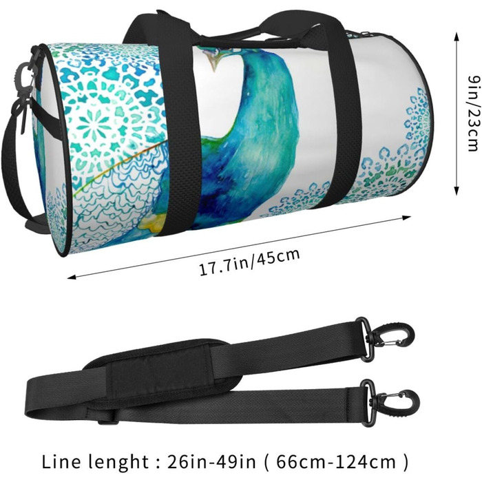 Спортивна сумка для подорожей, стильний принт з павичами та квітами, сумка на нічліг, чорний колір, універсальний розмір