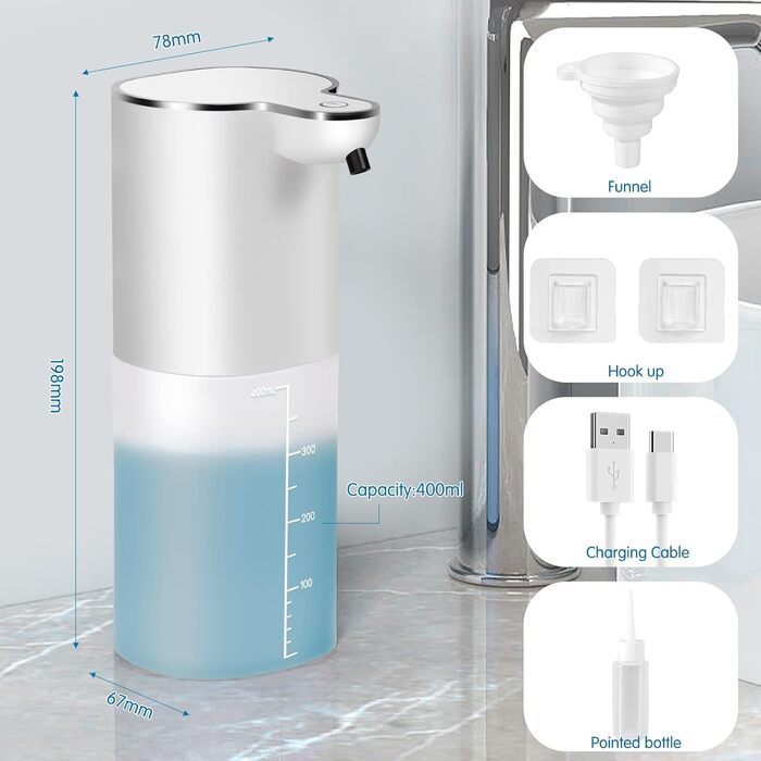 Автоматичний настінний дозатор мила AIBISTAR, індуктивний безконтактний дозатор рідини на 400 мл, регульований перемикач на 4 пере