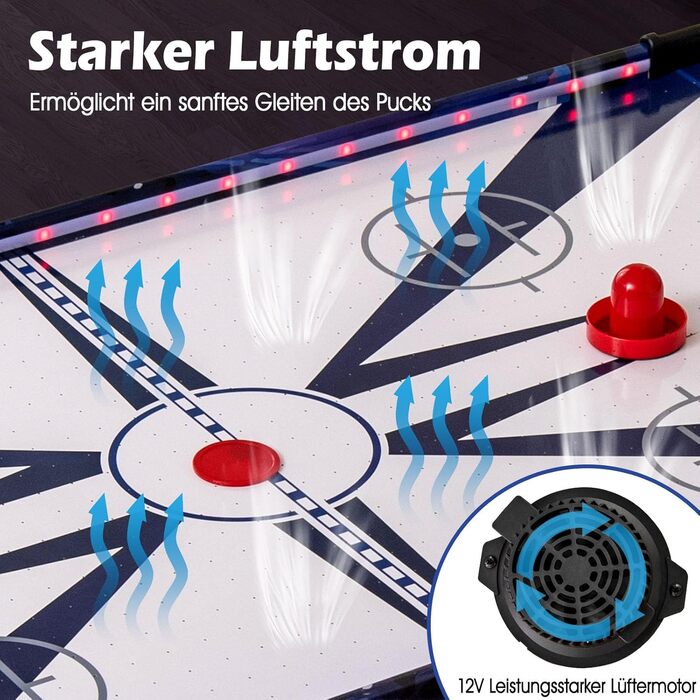 Стіл для аерохокею GOPLUS 137 см, ігровий стіл для хокею зі світлодіодним електронним табло та підсвічуванням, настільний хокей з 2 шайбами, 2 слайдерами, для ігрової кімнати, дому, офісу