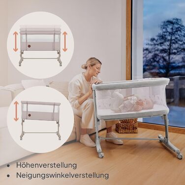 Дитяче ліжечко Lionelo Aurora 3-в-1 (до 9 кг), приліжкове ліжечко, колиска, регулювання висоти та нахилу матраца, 4 колеса з гальмами, ергономічний матрац, сумка, бежевий капучино, великий розмір