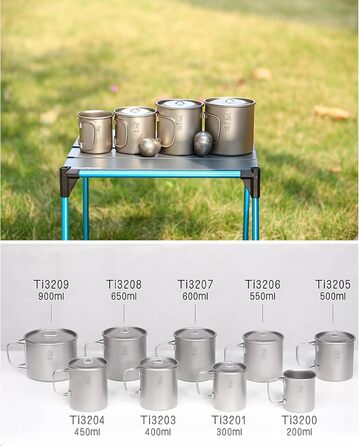 Кухоль Keith Titan Mug, кемпінговий горщик, чашка для кави та чаю на відкритому повітрі з кришкою та складною ручкою 200 мл/300 мл/400 мл/450 мл/500 мл/600 мл/900 мл, легкий посуд для походів, пікніка, напоїв (600 мл Ti3207)