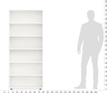 Полиця 80 см завширшки Біла - Книжкова полиця з 6 рівнями та полицями з регульованою висотою, окремостояча полиця, полиця для зберігання Книжкова полиця Lumo 80 x 180 x 24 см (Ш x В x Г) 6 рівнів (80Ш x 180В x 24Г) Біла