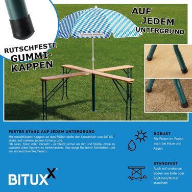 Комплект пивного намету BITUXX, комплект фестивального намету, пивний стіл, хрестовий стіл, стоячий стіл, Quattro, складаний, хрестоподібної форми, 241 см з підставкою для парасольки