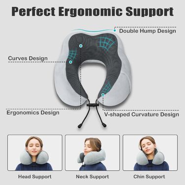 FANHOMAS Neck Pillow Airplane, Travel Pillow Memory Foam, U-shaped Travel Neck Pillow Neck Pillow Adults with Sleep Mask and Earplags Bring Along for Airplane Car Office - Grey (Gray), FANHOMAS Neck Pillow Airplane, Travel Pillow Memory Foam, U-shaped Tra