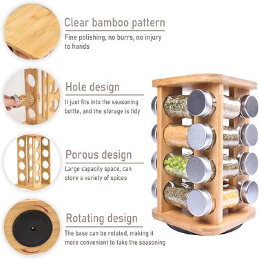 Полиця для спецій Frasheng, карусель спецій, підставка для спецій з натурального дерева, стійка для спецій, карусель спецій з 16 п